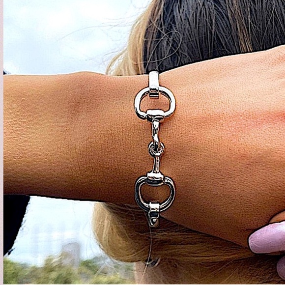 Sterling Silver Horse Bit Design Bangle Bracelet - Picture 3 of 8